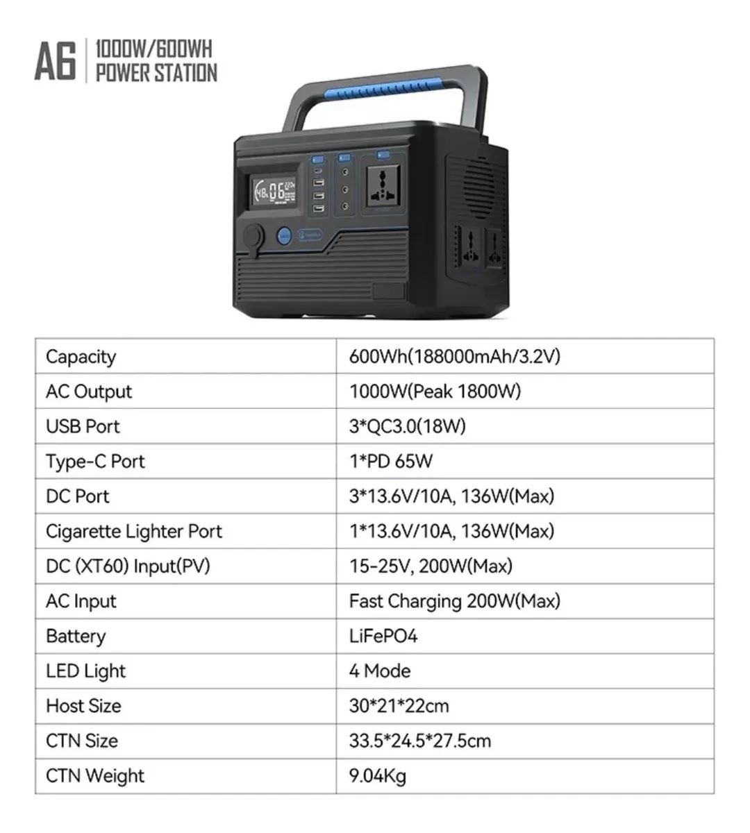 GENERADOR DE ENERGIA PORTÁTIL 600W ESTACIÓN CARGA EMERGENCIA - 4