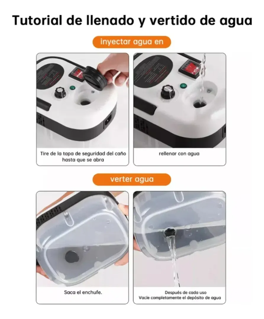 LIMPIADOR A VAPOR PORTATIL DE 2500 W MULTIFUNCIONAL 1.2L BLANCO - 6