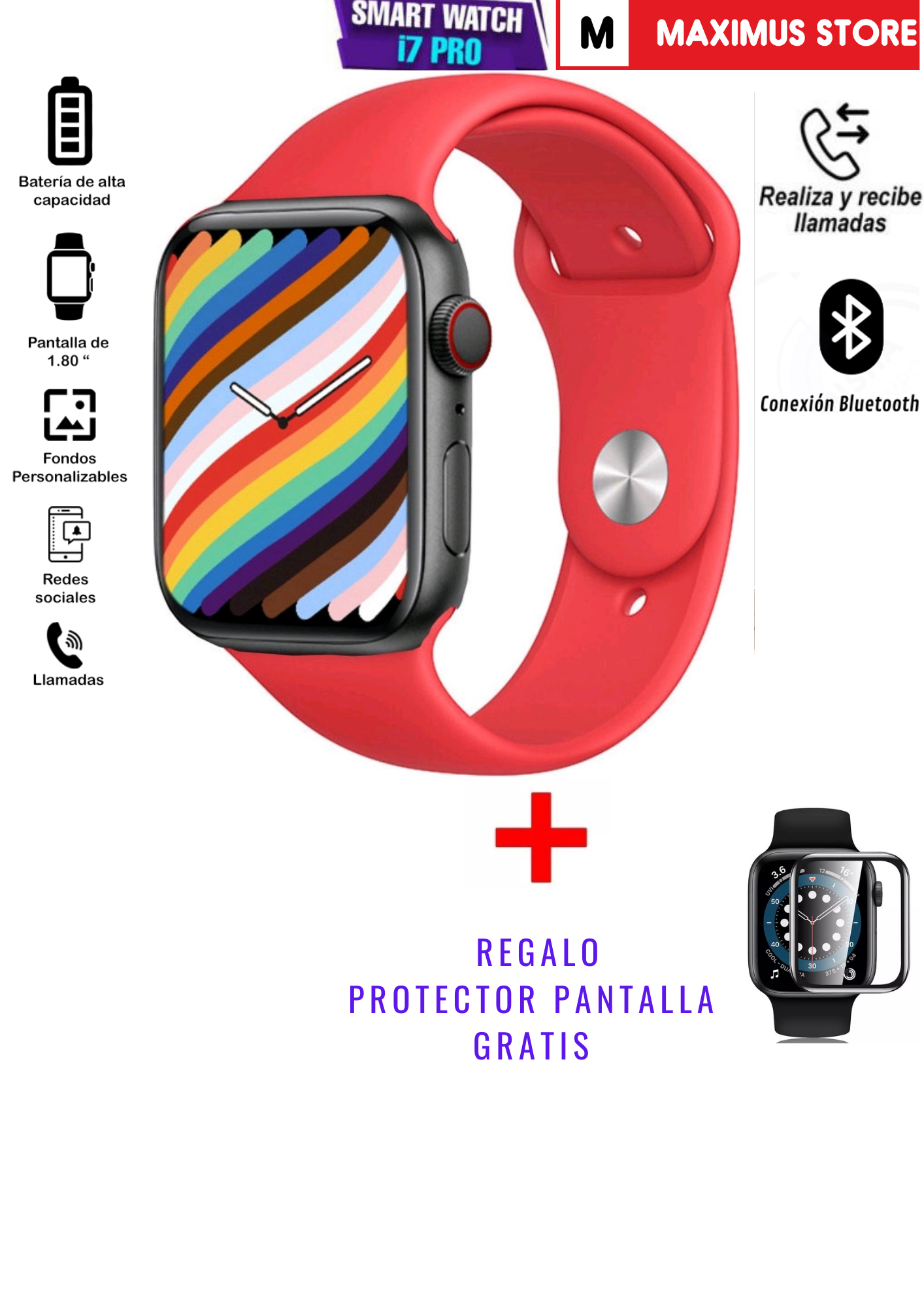 SMARTWATCH I7PROMAX ROJO RECIBE REALIZA LLAMADAS - 1