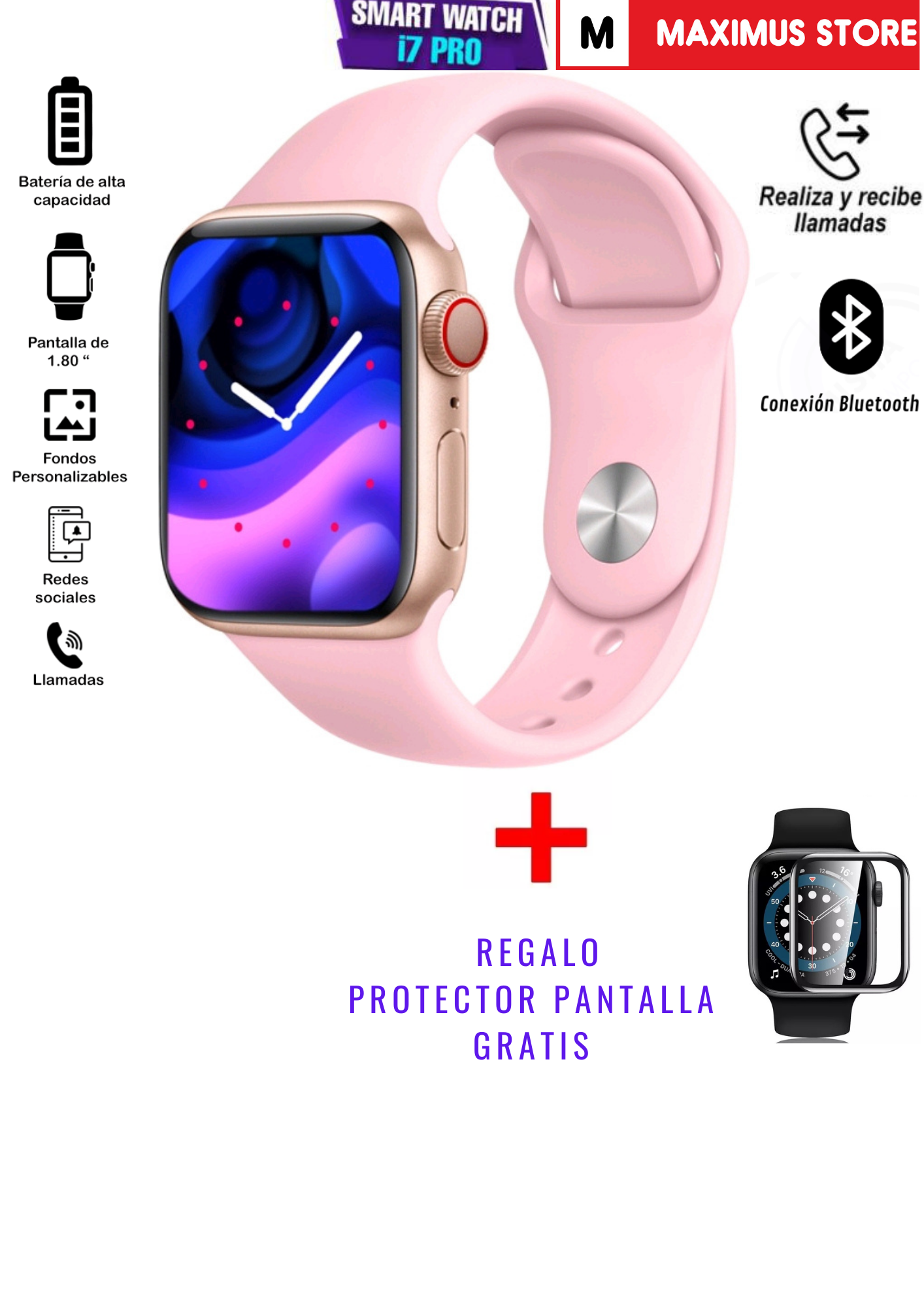 SMARTWATCH I7PROMAX ROSADO RECIBE REALIZA LLAMADAS