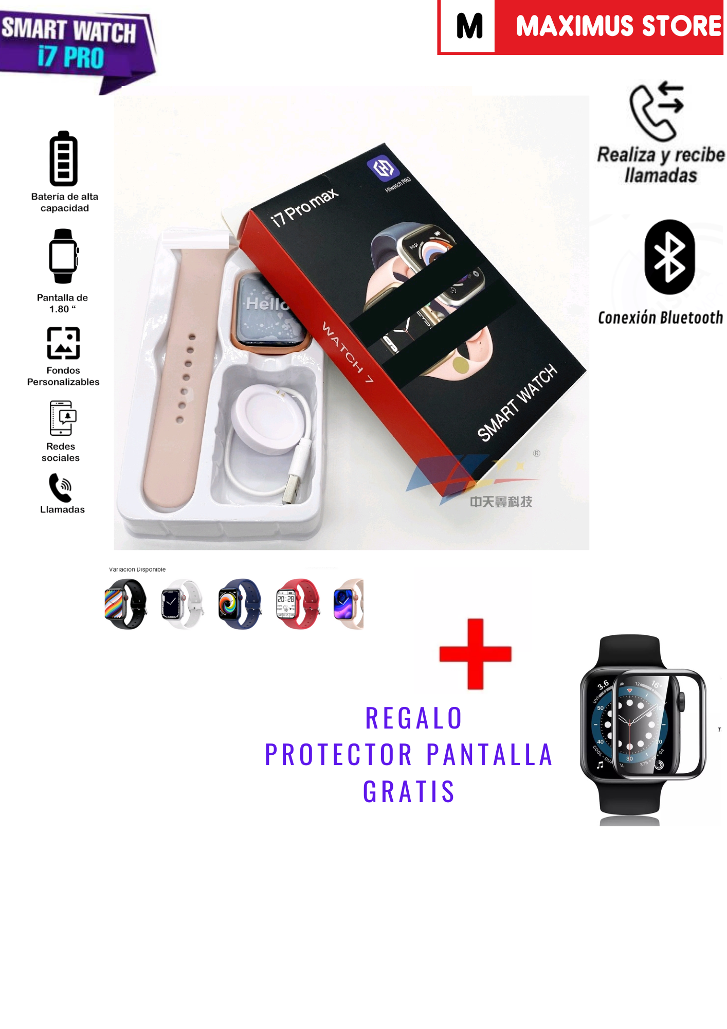 SMARTWATCH I7PROMAX ROSADO RECIBE REALIZA LLAMADAS - 2