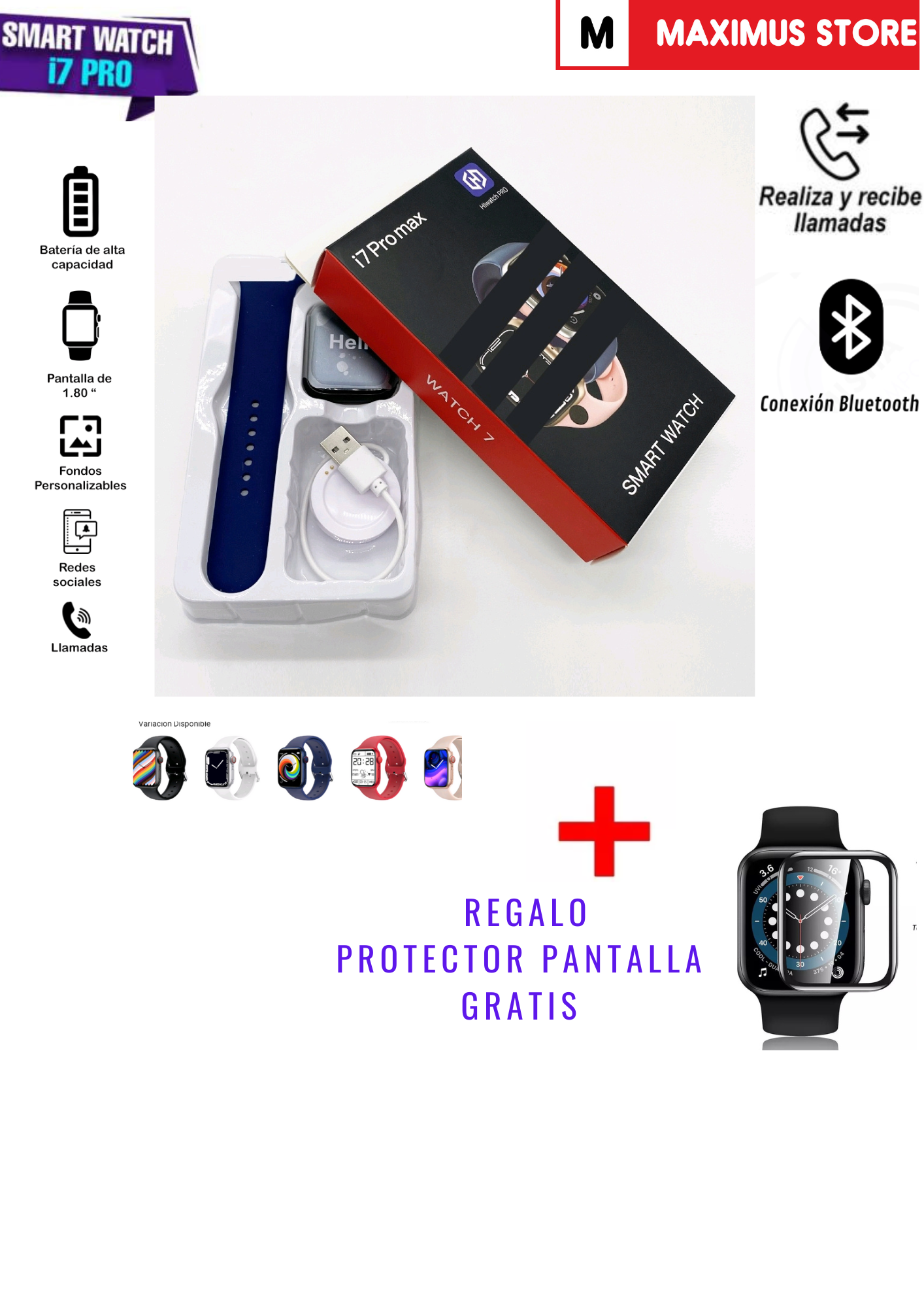SMARTWATCH I7PROMAX AZUL RECIBE REALIZA LLAMADAS - 2