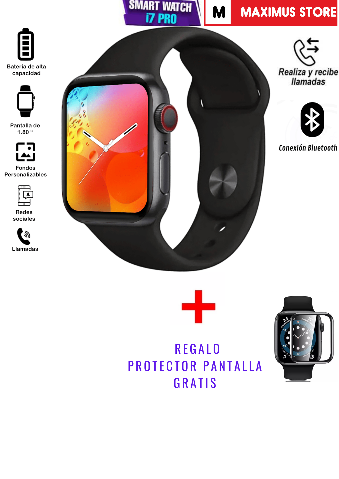 SMARTWATCH I7PROMAX NEGRO RECIBE REALIZA LLAMADAS