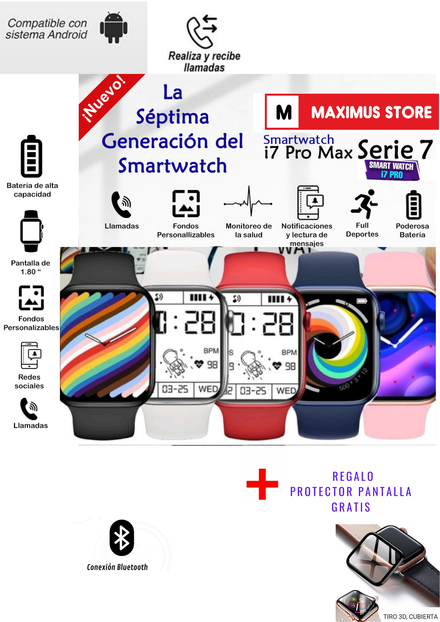 SMARTWATCH I7PROMAX NEGRO RECIBE REALIZA LLAMADAS - 4