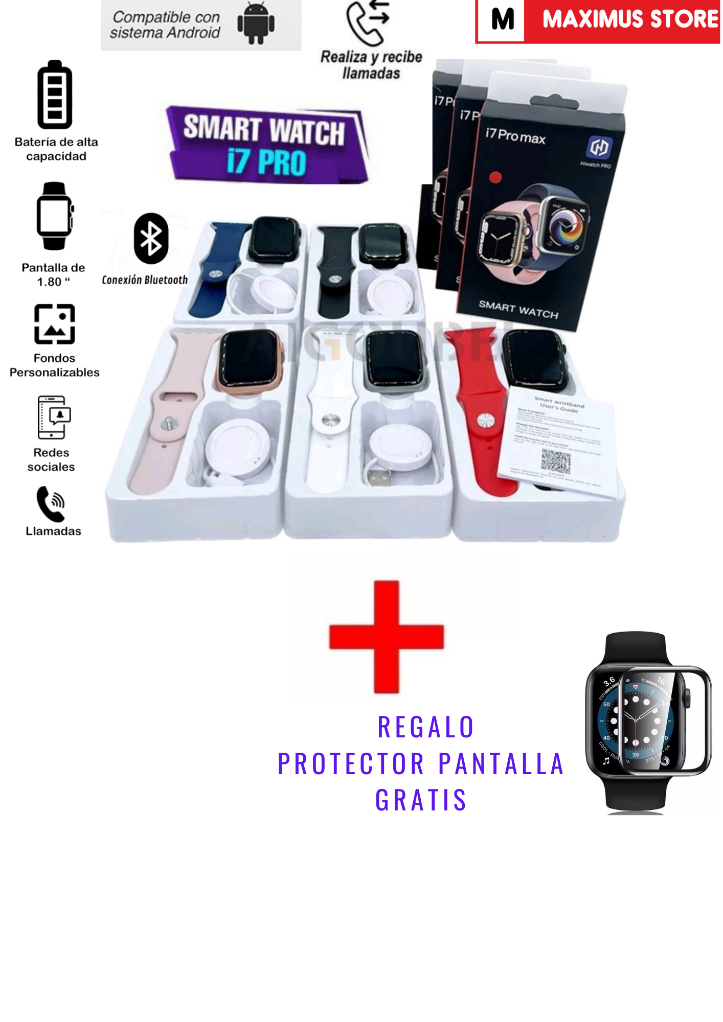 SMARTWATCH I7PROMAX NEGRO RECIBE REALIZA LLAMADAS - 5
