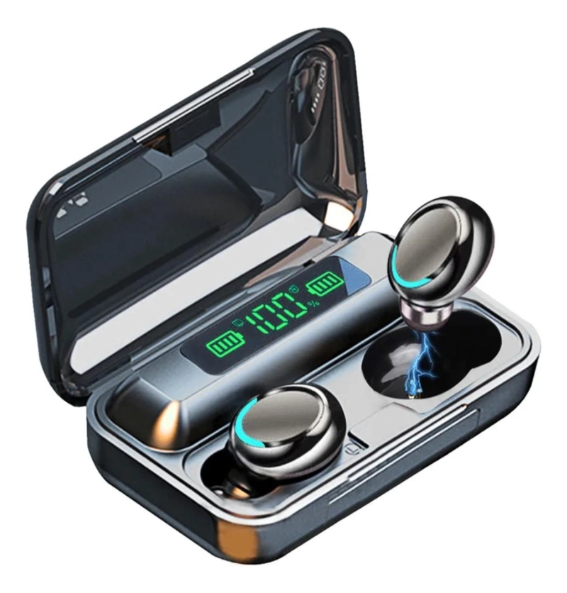 AUDÍFONOS TWS F9-5 + BANCO BATERIA 2000MAH BLUETOOTH NEGRO - 1