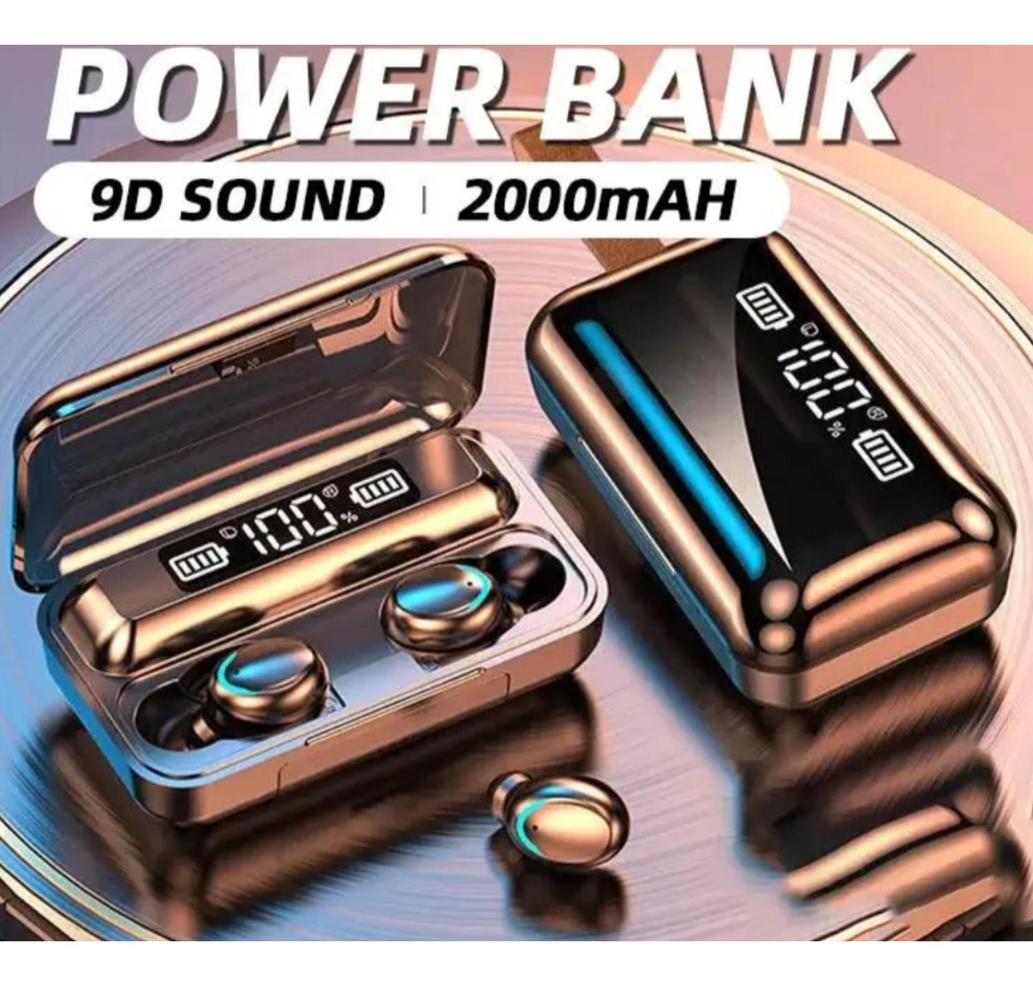 AUDÍFONOS TWS F9-5 + BANCO BATERIA 2000MAH BLUETOOTH NEGRO - 2