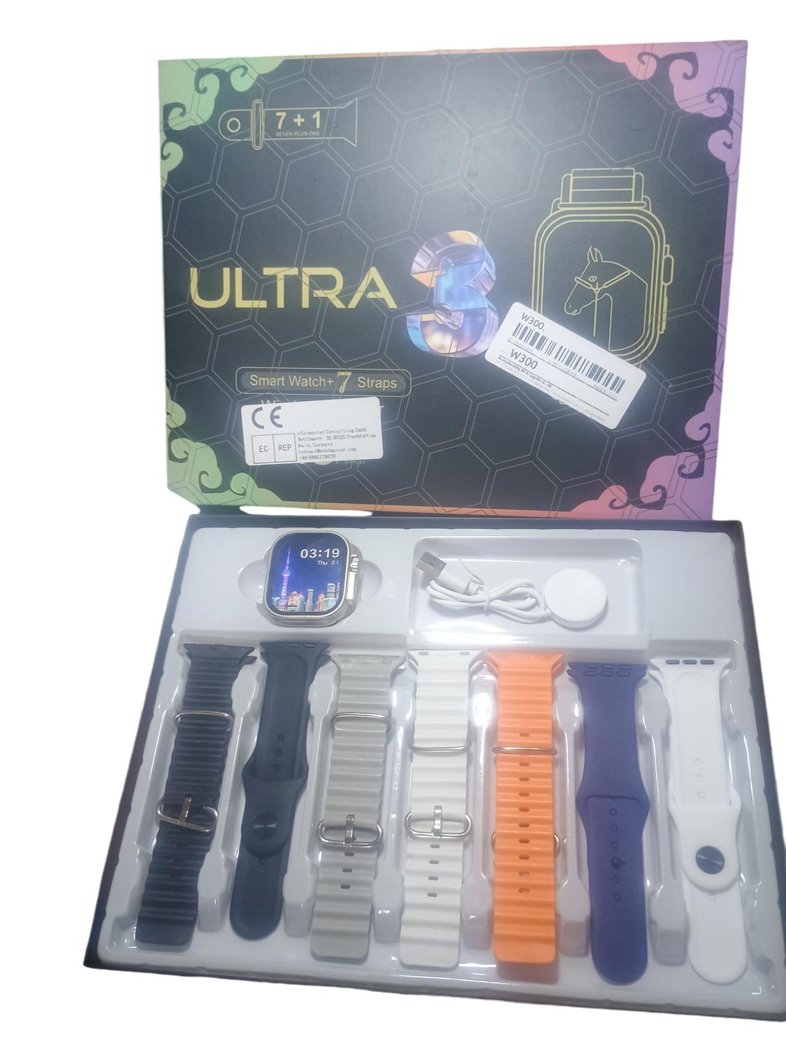 RELOJ SMARTWATCH INTELIGENTE 3 ULTRA NEGRO - 7 CORREAS - 1