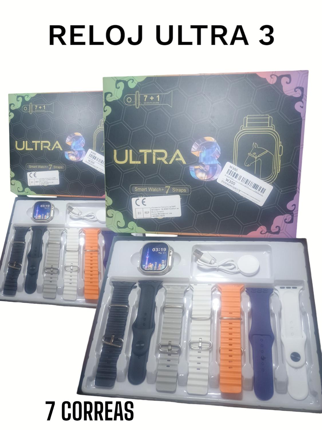 RELOJ SMARTWATCH INTELIGENTE 3 ULTRA NEGRO - 7 CORREAS - 2
