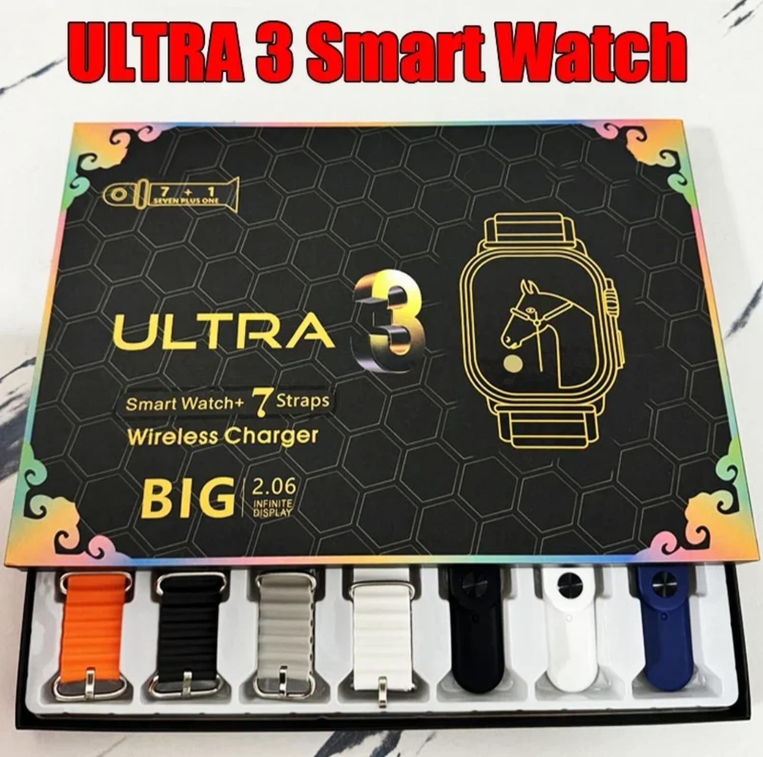RELOJ SMARTWATCH INTELIGENTE 3 ULTRA NEGRO - 7 CORREAS - 4