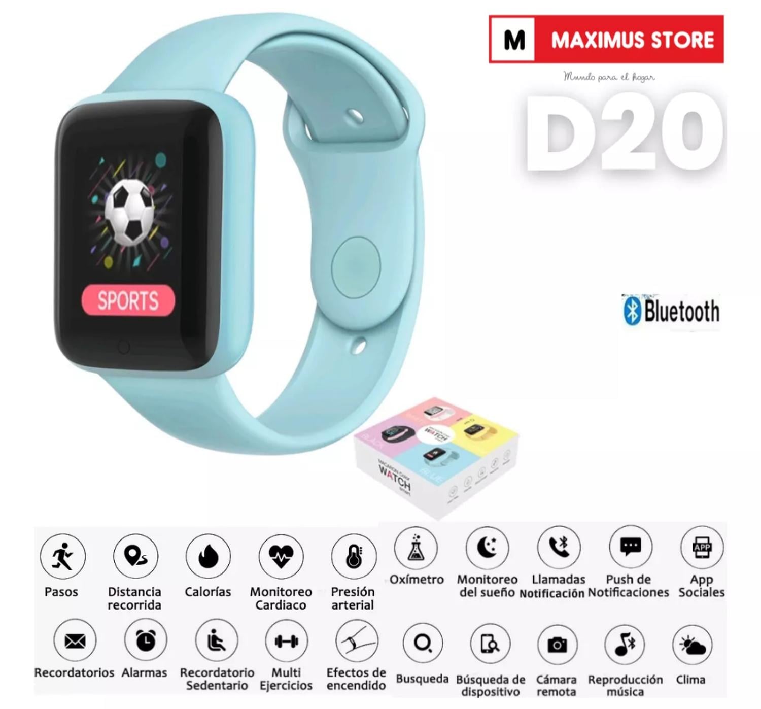 RELOJ D20 INTELIGENTE SMARTWATCH CELESTE 2024 - 5