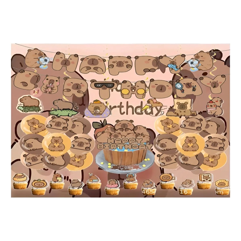 COTILLON CAPIBARA CUMPLEAÑOS CAPYBARA + TELA DE FONDO GRANDE - 1