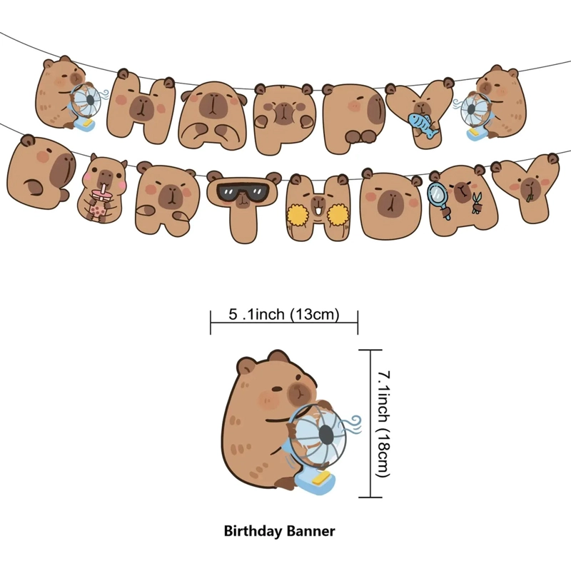 COTILLON CAPIBARA CUMPLEAÑOS CAPYBARA + TELA DE FONDO GRANDE - 6