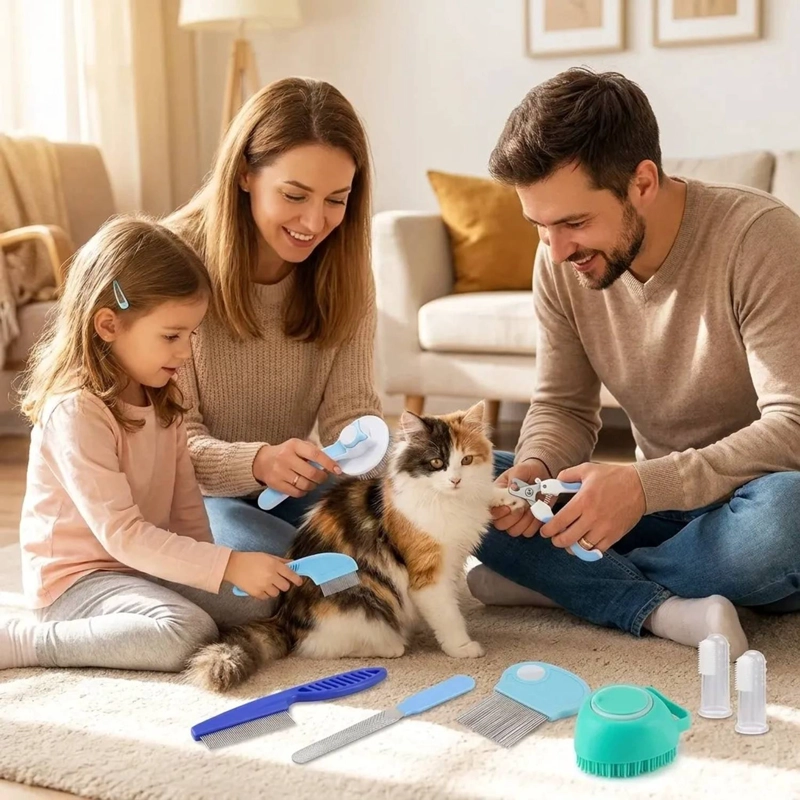 KIT DE ASEO Y BAÑO PARA GATOS 7 EN 1 CUERPO GARRAS Y DIENTES - 8