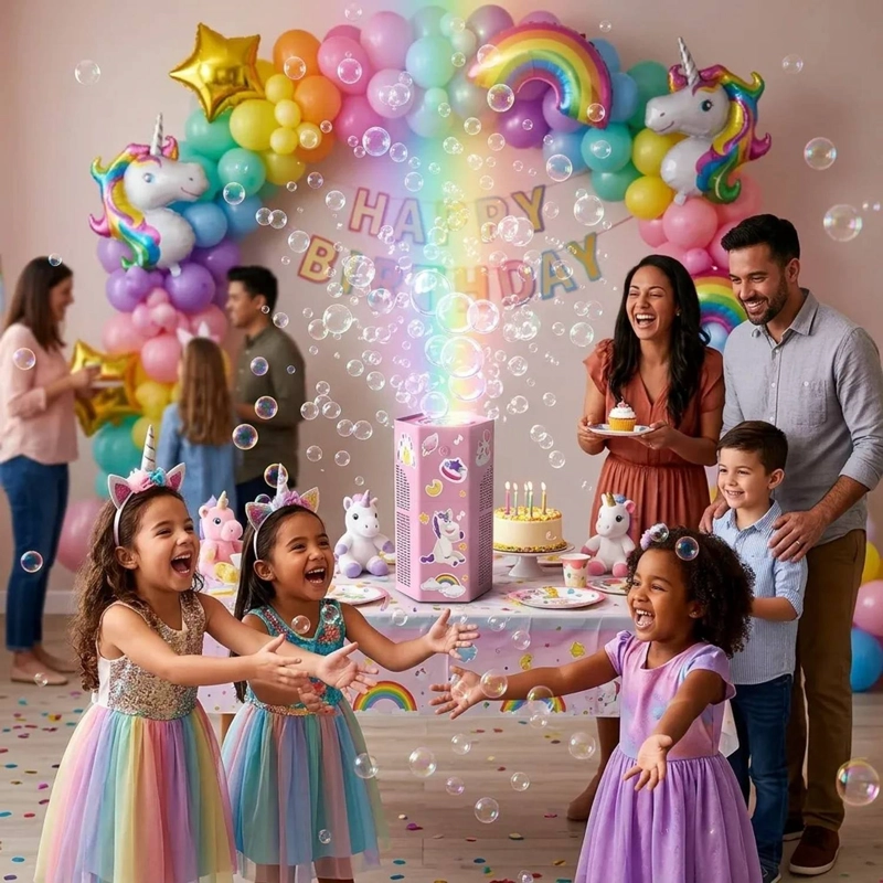 MAQUINA DE BURBUJAS UNICORNIO LUCES Y SONIDOS + 1 LIQUIDO - 7