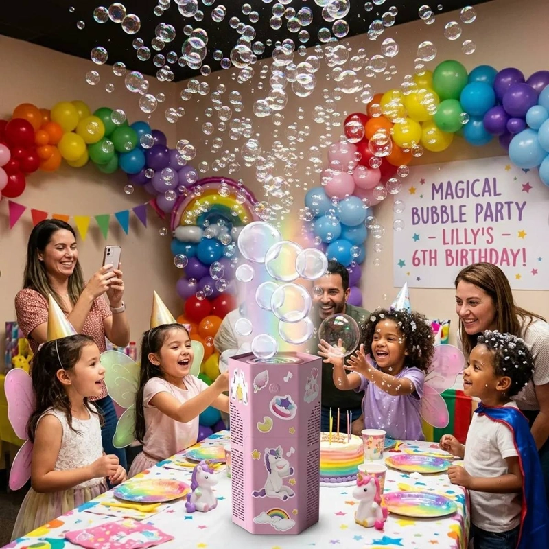 MAQUINA DE BURBUJAS UNICORNIO LUCES Y SONIDOS + 1 LIQUIDO - 8