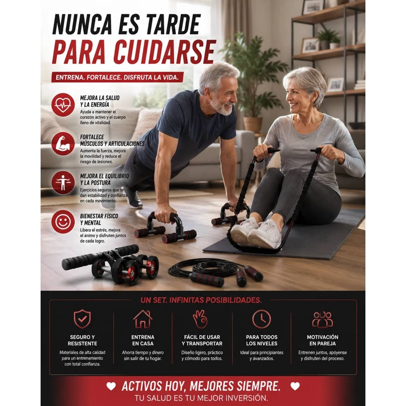 SET DE ENTRENAMIENTO MULTIFUNCIONAL 7 EN 1 RUEDA ABDOMINAL - 10