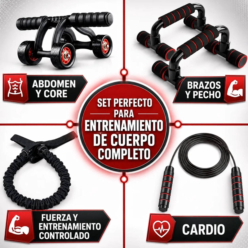 SET DE ENTRENAMIENTO MULTIFUNCIONAL 7 EN 1 RUEDA ABDOMINAL - 2