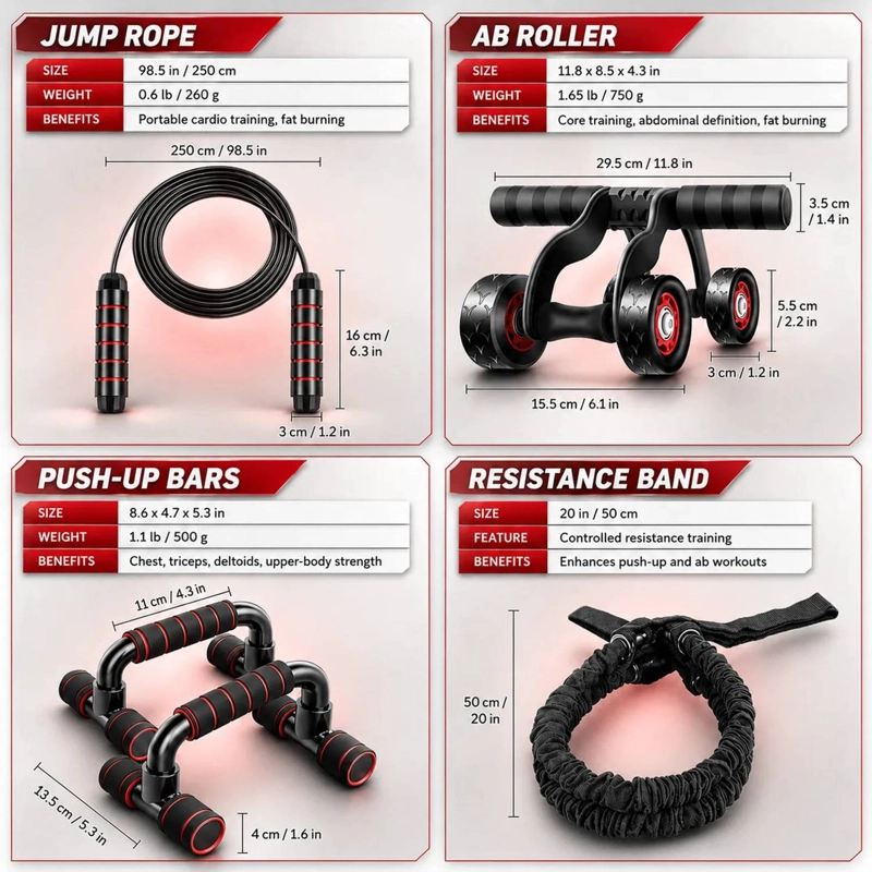 SET DE ENTRENAMIENTO MULTIFUNCIONAL 7 EN 1 RUEDA ABDOMINAL - 3