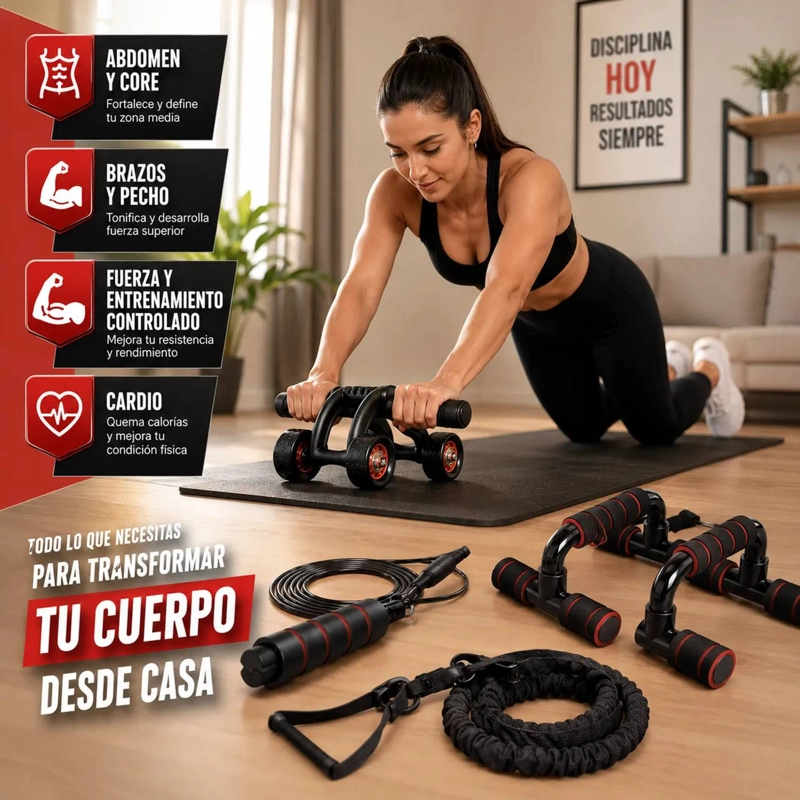 SET DE ENTRENAMIENTO MULTIFUNCIONAL 7 EN 1 RUEDA ABDOMINAL - 4