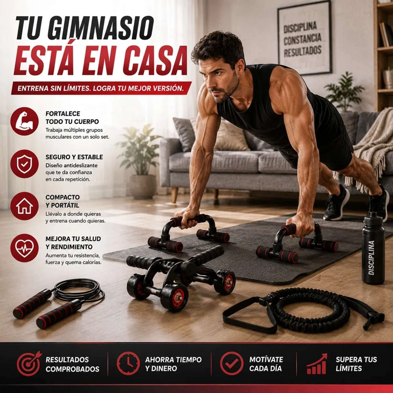 SET DE ENTRENAMIENTO MULTIFUNCIONAL 7 EN 1 RUEDA ABDOMINAL - 6