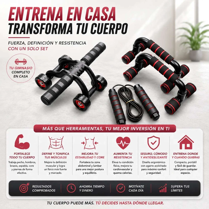 SET DE ENTRENAMIENTO MULTIFUNCIONAL 7 EN 1 RUEDA ABDOMINAL - 9