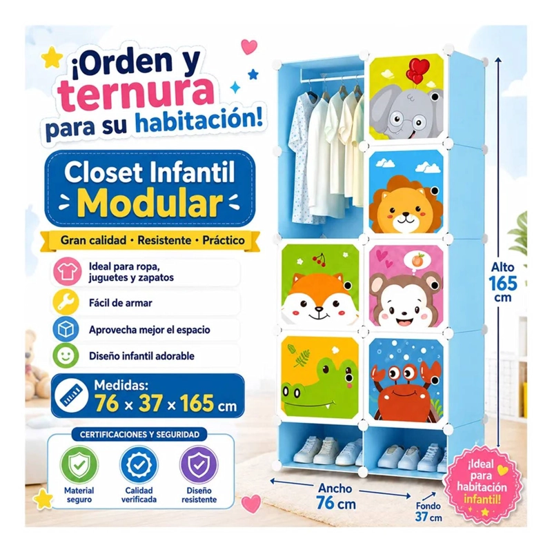 CLOSET NIÑOS ROPERO PLEGABLE MODULAR ORGANIZADOR INFANTIL - 2