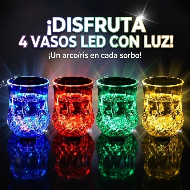 SET DE 4 VASOS LED NEON DE LUJO CELEBRACIONES - 2