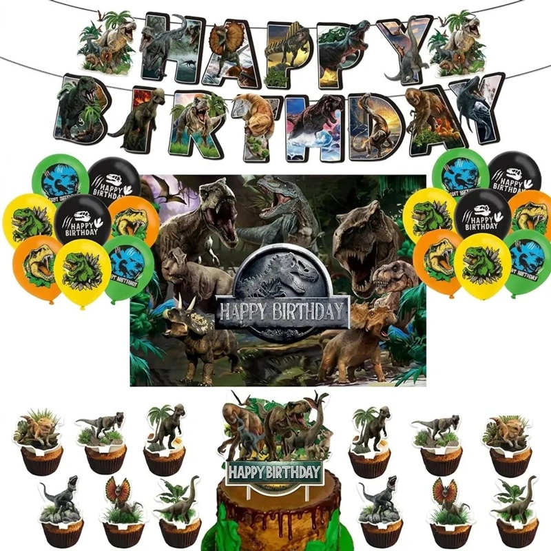 COTILLON JURASSIC WORLD KIT CUMPLEAÑOS DINOSAURIOS + TELA - 1