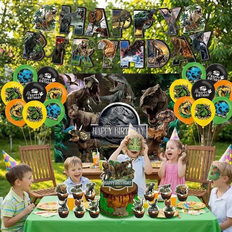 COTILLON JURASSIC WORLD KIT CUMPLEAÑOS DINOSAURIOS + TELA - 7