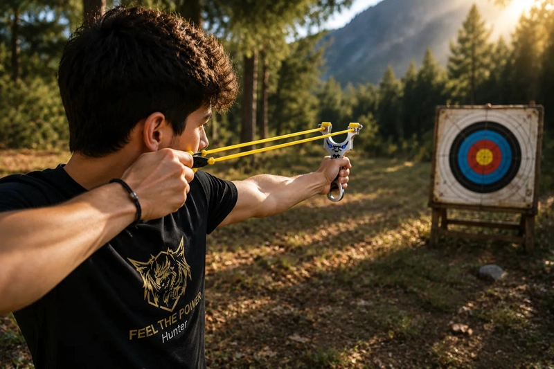 RESORTERA FEEL THE POWER HUNTER DE ACERO, CON ELASTICO Y FUNDA PROTECTORA - 8