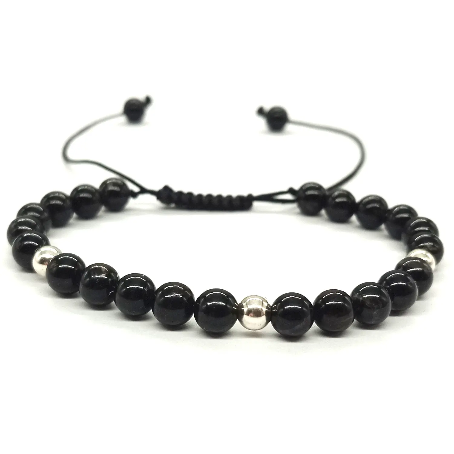 PULSERA TURMALINA NEGRA Y PLATA AJUSTABLE – PIEDRA NATURAL ORIGINAL – BISUTERIA LOLA - 1