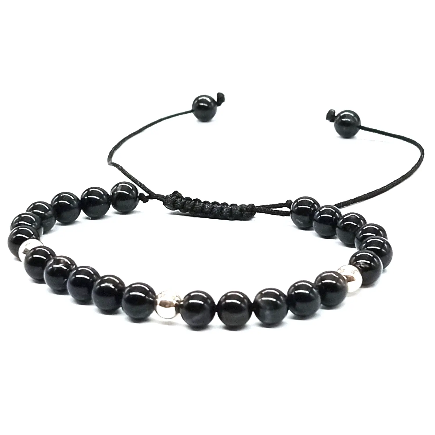 PULSERA TURMALINA NEGRA Y PLATA AJUSTABLE – PIEDRA NATURAL ORIGINAL – BISUTERIA LOLA - 2