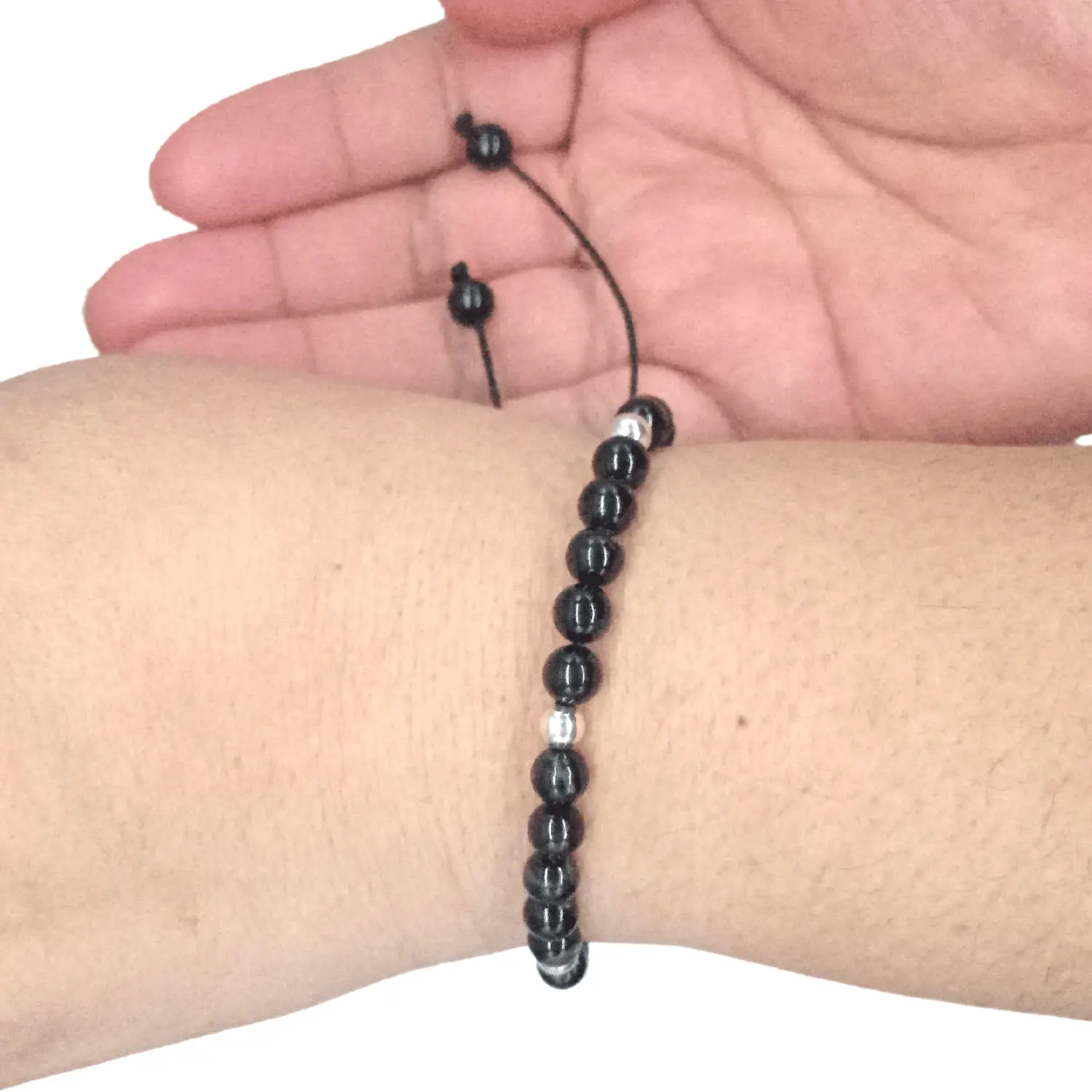 PULSERA TURMALINA NEGRA Y PLATA AJUSTABLE – PIEDRA NATURAL ORIGINAL – BISUTERIA LOLA - 3