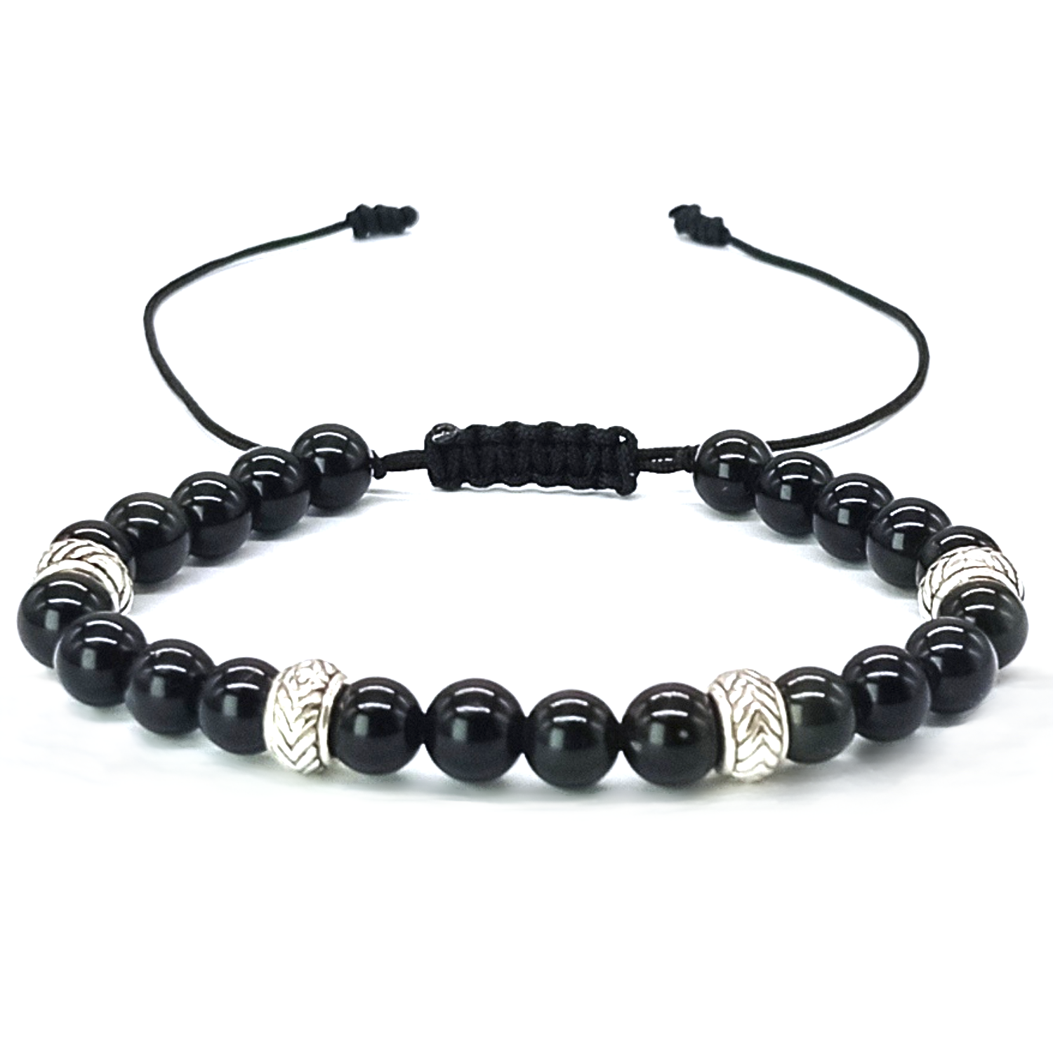 PULSERA OBSIDIANA NEGRA Y PLATA AJUSTABLE PARA PROTECCION - BISUTERIA LOLA - 1