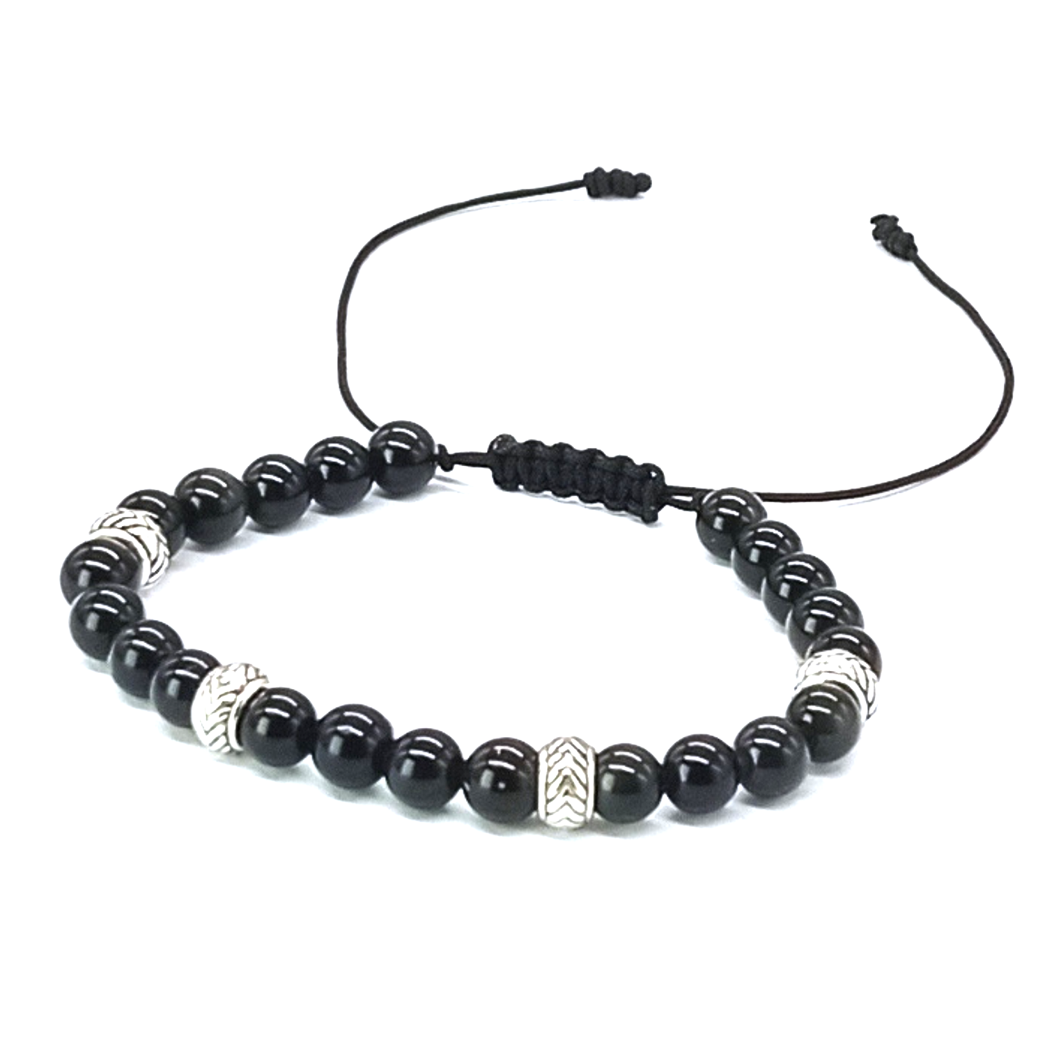 PULSERA OBSIDIANA NEGRA Y PLATA AJUSTABLE PARA PROTECCION - BISUTERIA LOLA - 2
