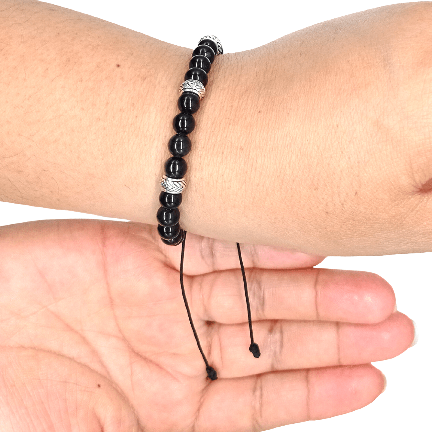 PULSERA OBSIDIANA NEGRA Y PLATA AJUSTABLE PARA PROTECCION - BISUTERIA LOLA - 3