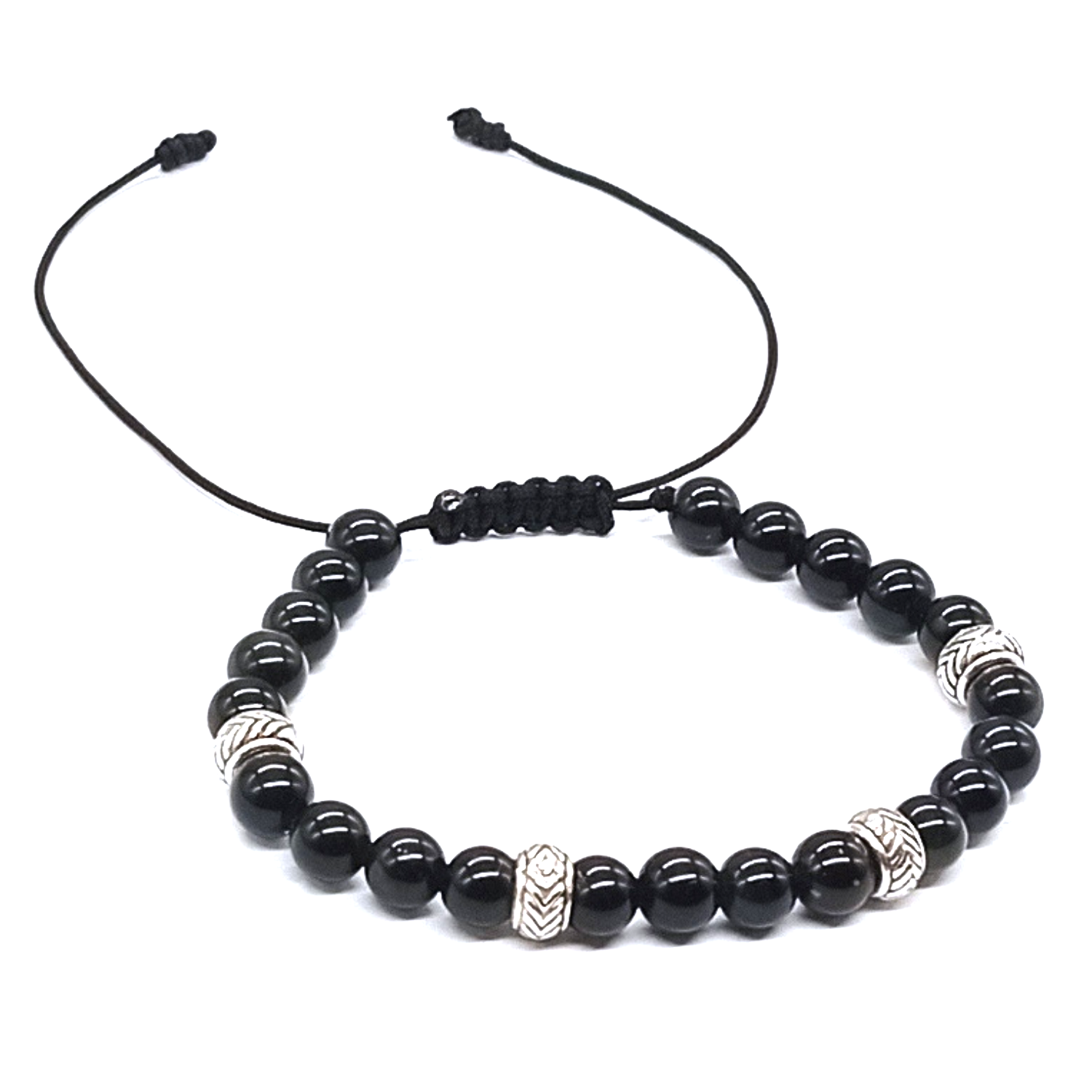 PULSERA OBSIDIANA NEGRA Y PLATA AJUSTABLE PARA PROTECCION - BISUTERIA LOLA - 4