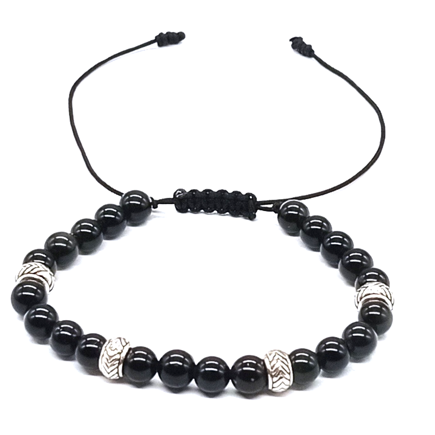 PULSERA OBSIDIANA NEGRA Y PLATA AJUSTABLE PARA PROTECCION - BISUTERIA LOLA - 5