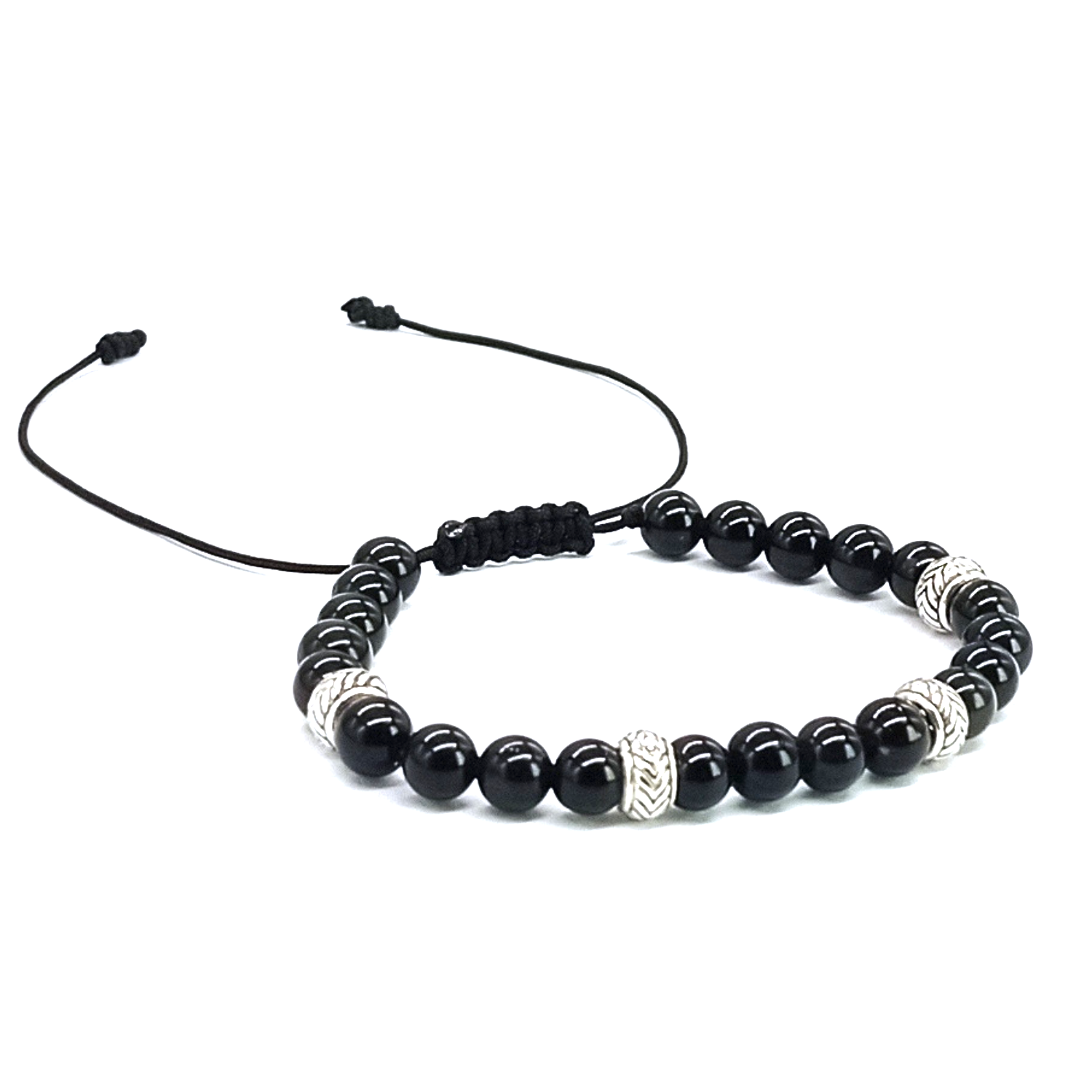 PULSERA OBSIDIANA NEGRA Y PLATA AJUSTABLE PARA PROTECCION - BISUTERIA LOLA - 7