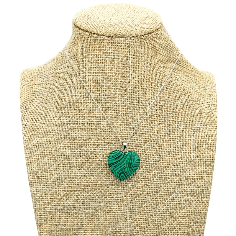 COLLAR CORAZON PIEDRA NATURAL MALAQUITA CON CADENA DE PLATA - 4