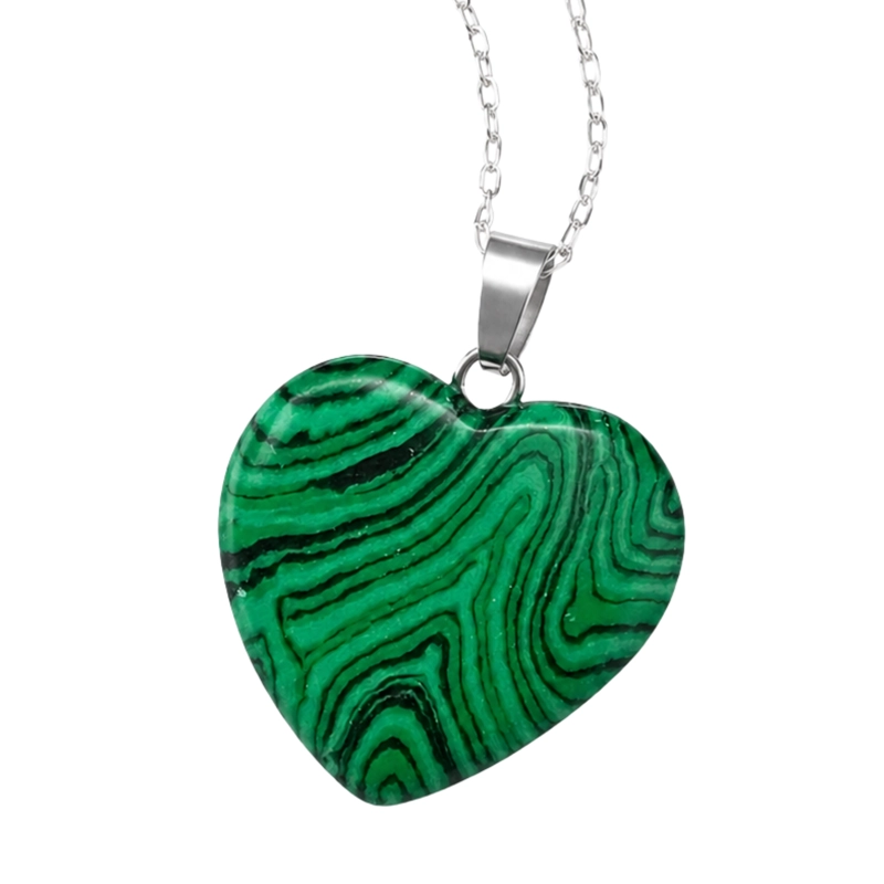 COLLAR CORAZON PIEDRA NATURAL MALAQUITA CON CADENA DE PLATA - 5