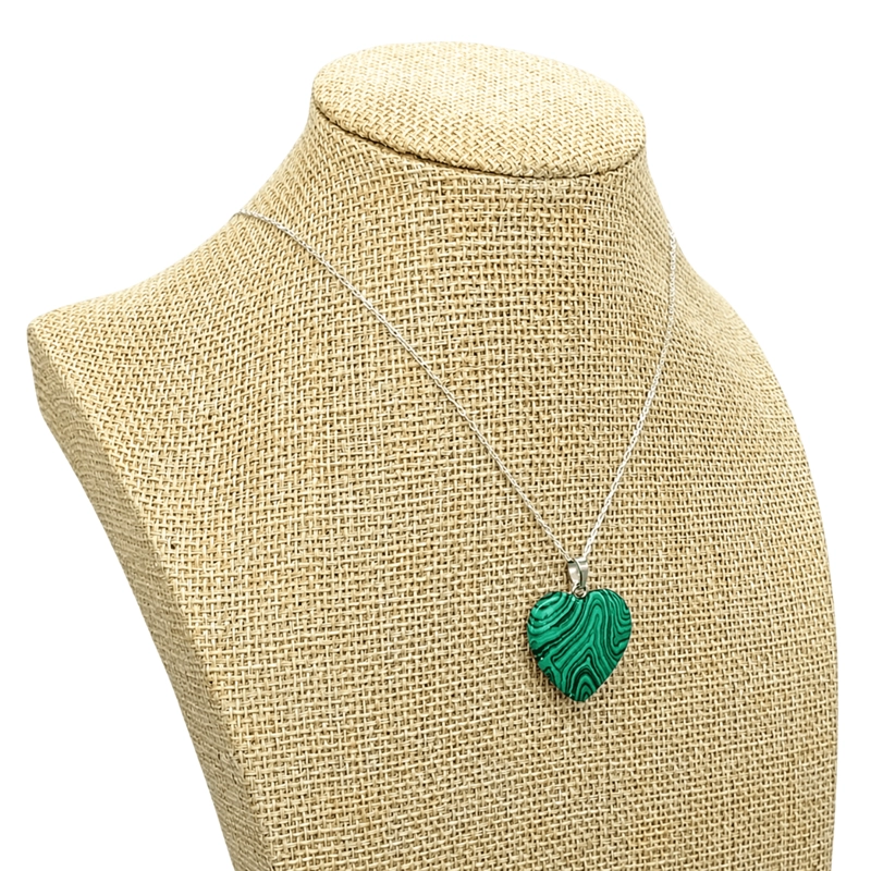 COLLAR CORAZON PIEDRA NATURAL MALAQUITA CON CADENA DE PLATA - 7