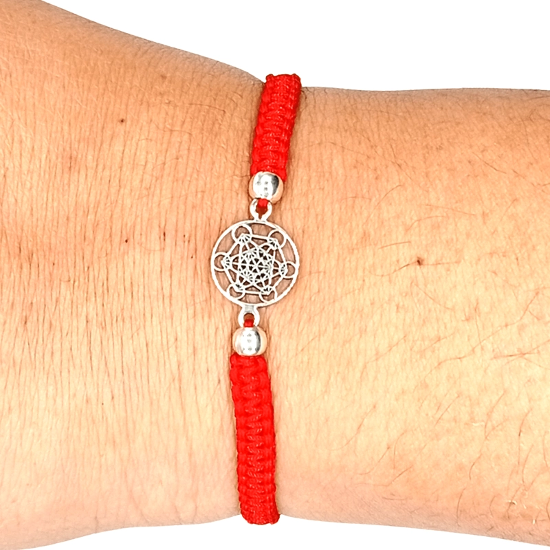 PULSERA CUBO METATRON PLATA 925 CON HILO ROJO - 3