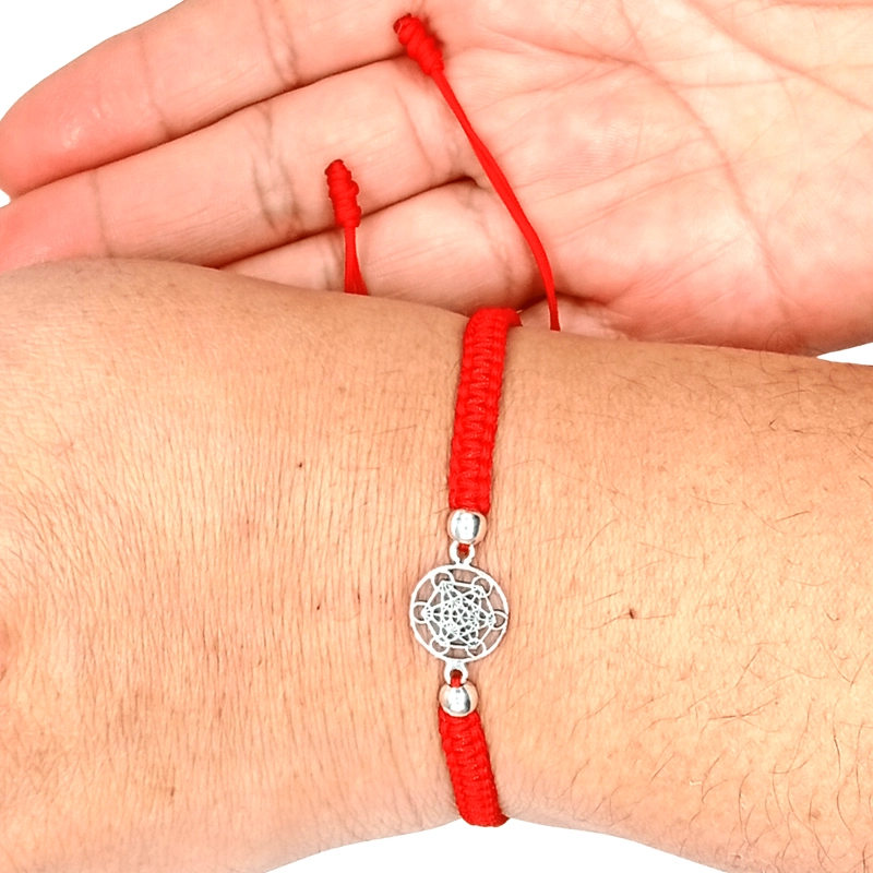 PULSERA CUBO METATRON PLATA 925 CON HILO ROJO - 4
