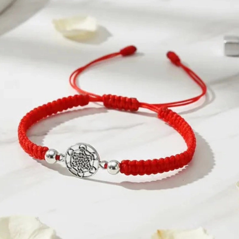 PULSERA CUBO METATRON PLATA 925 CON HILO ROJO - 5