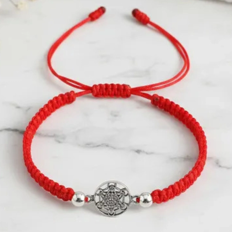 PULSERA CUBO METATRON PLATA 925 CON HILO ROJO - 6