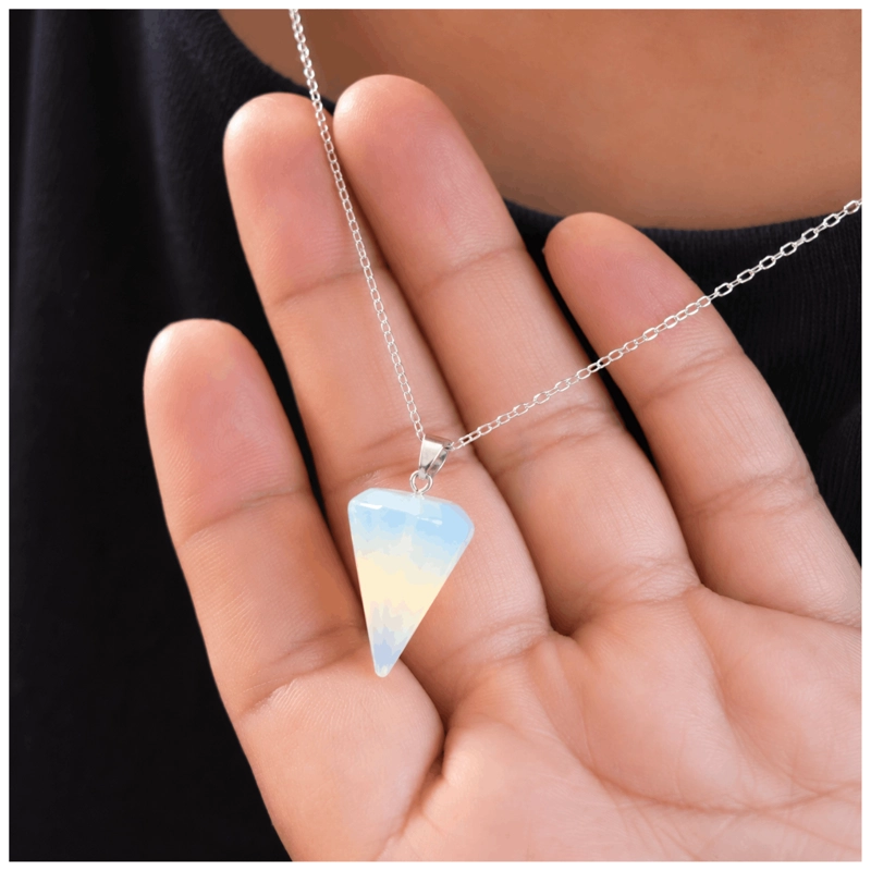 COLLAR PE NDULO PIEDRA LUNA OPALINA CADENA PLATA 925 - 1