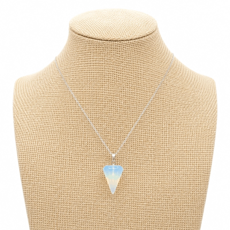 COLLAR PE NDULO PIEDRA LUNA OPALINA CADENA PLATA 925 - 4