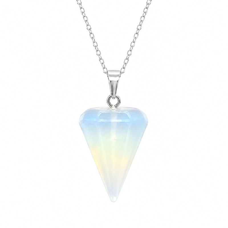 COLLAR PE NDULO PIEDRA LUNA OPALINA CADENA PLATA 925 - 6